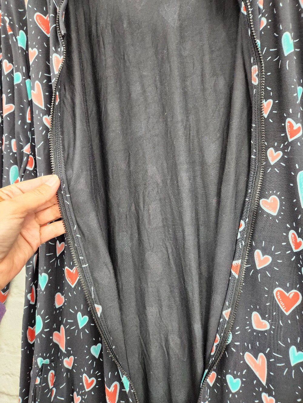 MeUndies Heart Print Hooded Zip Front One Piece Lounge Jumpsuit XL 2XL Cozy - Picture 6 of 12